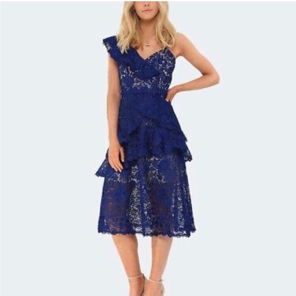 Alice + olivia Florrie Ruffle One-Shoulder Lace Dress - Picture 1 of 14
